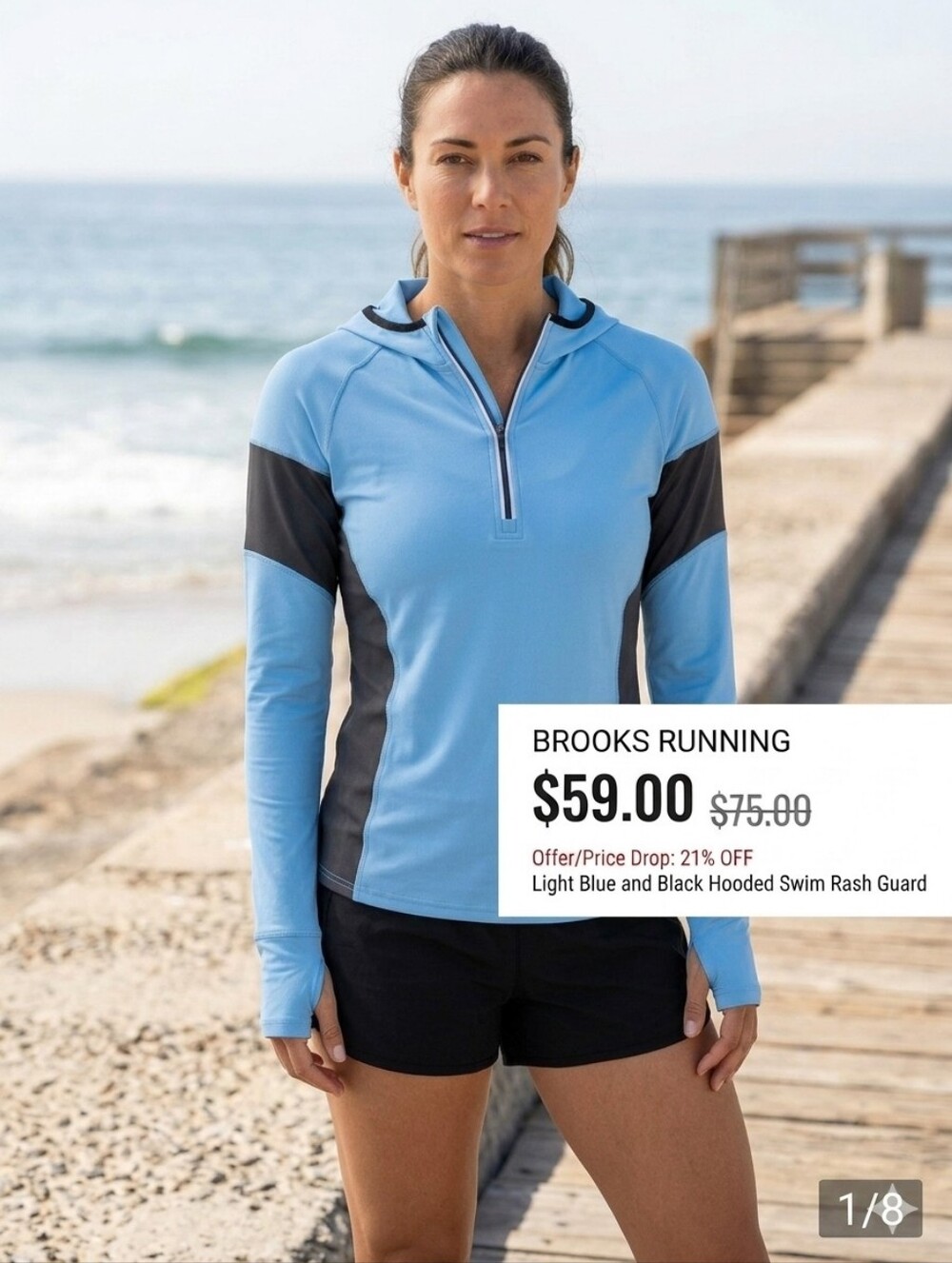 Brooks Light Blue and Black Hooded Swim Rash Guard